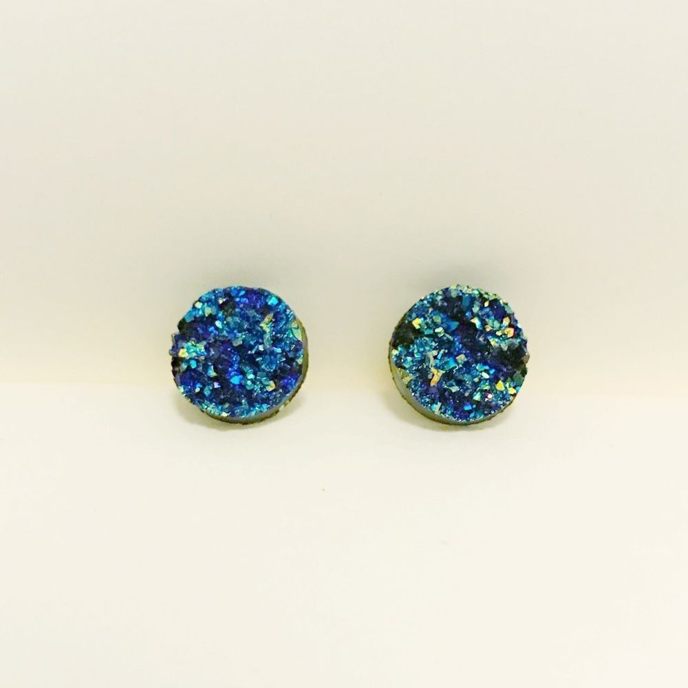 Handmade Blue druzy stud earrings - Picture 3 of 6